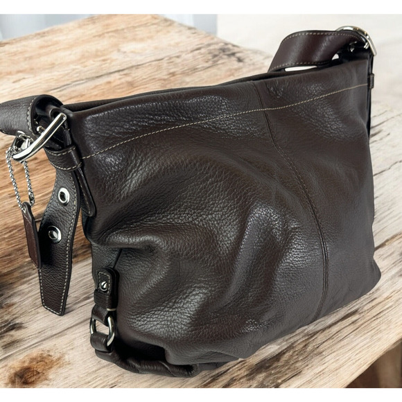 Coach Handbags - Coach Chocolate Brown Duffle Bucket Bag Pebbled Leather Shoulder Purse F15064